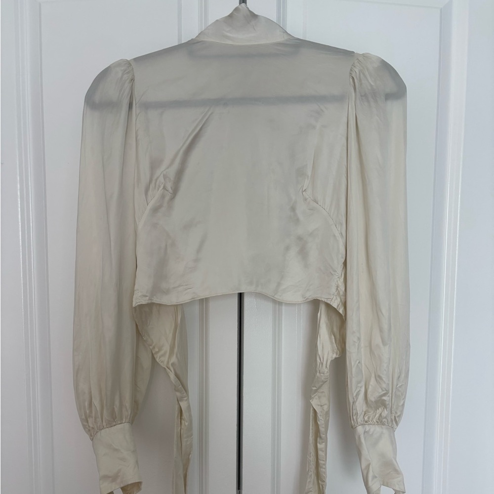 Wilfred Cream Open Back Blouse with High Neck